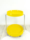 Bold yellow 1970s bar cart TROLLEY with TWO TRAYS and chromed struts