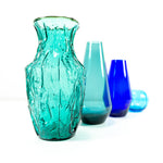 Set of 4 blue green 1970s GLASS VASES, midcentury vase vintage home decor