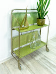 Green 1970s FOLDABLE BAR CART 'Dinett' by Bremshey,  Viennese Braid Formica trays