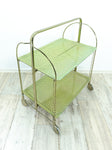 Green 1970s FOLDABLE BAR CART 'Dinett' by Bremshey,  Viennese Braid Formica trays