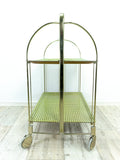 Green 1970s FOLDABLE BAR CART 'Dinett' by Bremshey,  Viennese Braid Formica trays