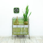 Green 1970s FOLDABLE BAR CART 'Dinett' by Bremshey,  Viennese Braid Formica trays