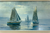 Framed VINTAGE SEASCAPE PRINT of a midcentury oil painting, ca. 1960s