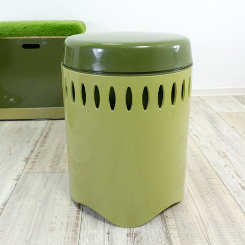 Bicolor Green 70s Vintage Lidded PLASTIC LAUNDRY BOX Stool By Emsa Westgermany