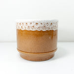 Caramel-Brown White 1960s CERAMIC PLANTER POT 624-16 by Strehla GDR