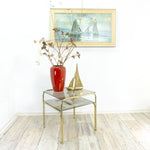 Square 1970s smoked GLASS GOLDEN CHROME coffee table with two tiers