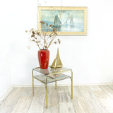 Square 1970s smoked GLASS GOLDEN CHROME coffee table with two tiers