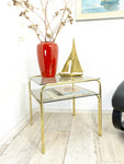 Square 1970s smoked GLASS GOLDEN CHROME coffee table with two tiers