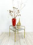 Square 1970s smoked GLASS GOLDEN CHROME coffee table with two tiers
