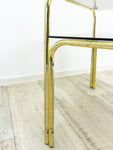 Square 1970s smoked GLASS GOLDEN CHROME coffee table with two tiers