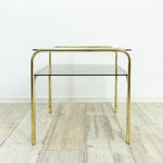 Square 1970s smoked GLASS GOLDEN CHROME coffee table with two tiers
