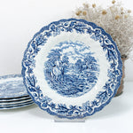 MYOTTS COUNTRY LIFE blue, Set of 4 Soup Plates, Fine Staffordshire Tableware England