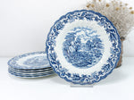MYOTTS COUNTRY LIFE blue, Set of 4 Soup Plates, Fine Staffordshire Tableware England