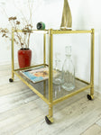 Large Rectangular 80s Vintage Golden Bar CART, two SMOKED GLASS Tiers