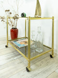 Large Rectangular 80s Vintage Golden Bar CART, two SMOKED GLASS Tiers