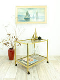 Large Rectangular 80s Vintage Golden Bar CART, two SMOKED GLASS Tiers