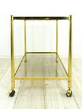 Large Rectangular 80s Vintage Golden Bar CART, two SMOKED GLASS Tiers