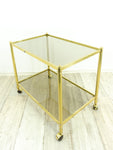 Large Rectangular 80s Vintage Golden Bar CART, two SMOKED GLASS Tiers