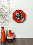 1970s Square RED CERAMIC MIDCENTURY Wall Clock Westgermany by Europa