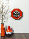 1970s Square RED CERAMIC MIDCENTURY Wall Clock Westgermany by Europa