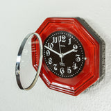 1970s Square RED CERAMIC MIDCENTURY Wall Clock Westgermany by Europa
