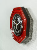 1970s Square RED CERAMIC MIDCENTURY Wall Clock Westgermany by Europa