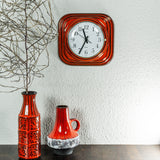 Square Red 1960s Midcentury Op-Art CERAMIC WALL CLOCK by Europa, Westgermany