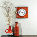 1970s Square RED CERAMIC MIDCENTURY Battery Wall Clock by Pallas, Westgermany