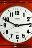 1970s Square RED CERAMIC MIDCENTURY Battery Wall Clock by Pallas, Westgermany