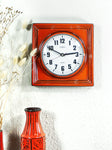 1970s Square RED CERAMIC MIDCENTURY Battery Wall Clock by Pallas, Westgermany