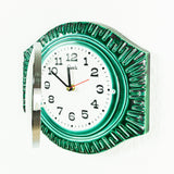 Ocean-Green Black 1970s midcentury ceramic relief battery WALL CLOCK Westgermany