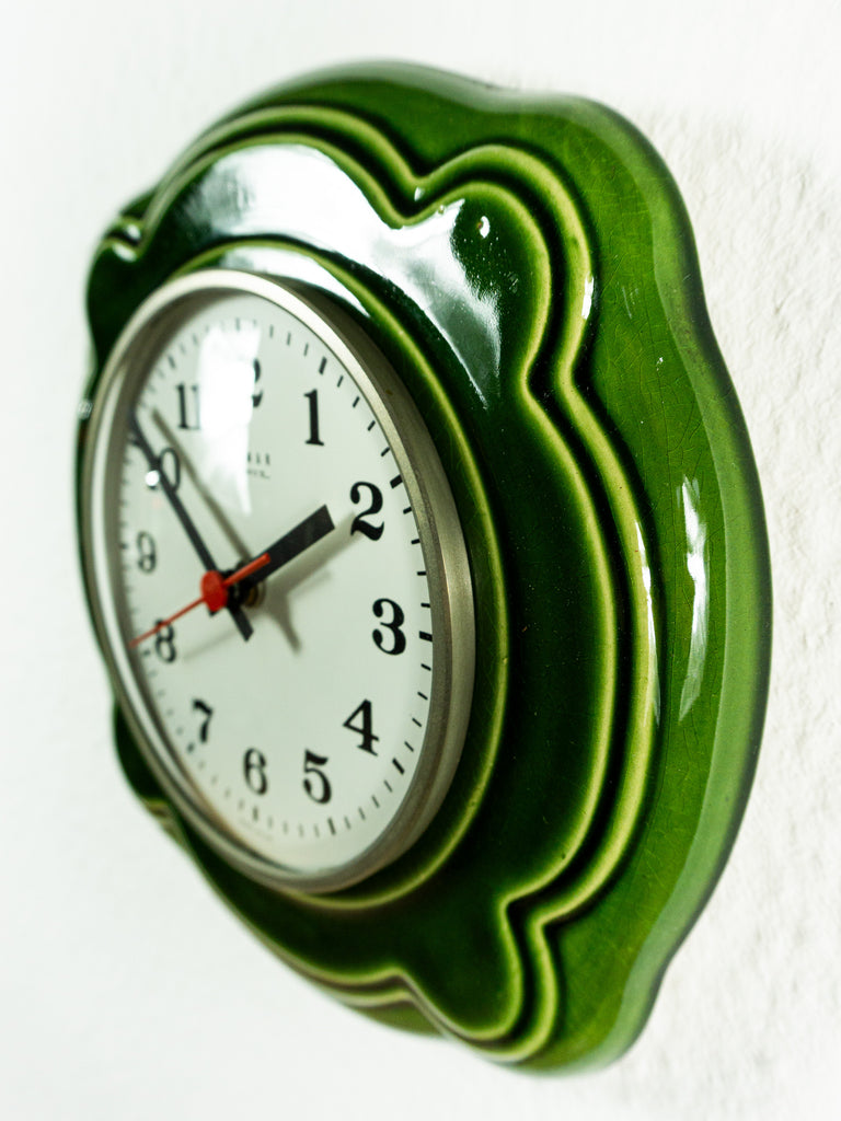Moss Green 1970s midcentury ceramic WALL CLOCK by Weimar