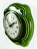 Moss Green 1970s midcentury ceramic WALL CLOCK by Weimar, Eastgermany