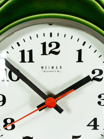 Moss Green 1970s midcentury ceramic WALL CLOCK by Weimar