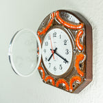 Orange Brown BRUTALIST 1970s Midcentury Ceramic WALL CLOCK by Europa