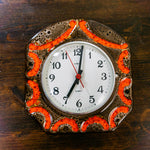 Orange Brown BRUTALIST 1970s Midcentury Ceramic WALL CLOCK by Europa