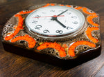 Orange Brown BRUTALIST 1970s Midcentury Ceramic WALL CLOCK by Europa