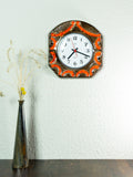 Orange Brown BRUTALIST 1970s Midcentury Ceramic WALL CLOCK by Europa