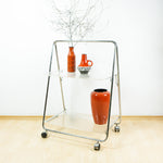 Rare 1980s Acrylic FOLDING CART, Chromed Serving Trolley Transparent Trays