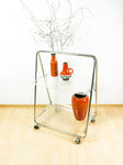 Rare 1980s Acrylic FOLDING CART, Chromed Serving Trolley Transparent Trays