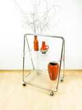 Rare 1980s Acrylic FOLDING CART, Chromed Serving Trolley Transparent Trays