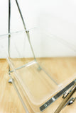 Rare 1980s Acrylic FOLDING CART, Chromed Serving Trolley Transparent Trays