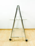 Rare 1980s Acrylic FOLDING CART, Chromed Serving Trolley Transparent Trays