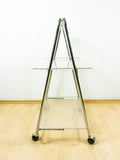 Rare 1980s Acrylic FOLDING CART, Chromed Serving Trolley Transparent Trays
