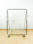 Rare 1980s Acrylic FOLDING CART, Chromed Serving Trolley Transparent Trays