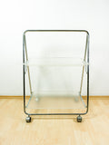 Rare 1980s Acrylic FOLDING CART, Chromed Serving Trolley Transparent Trays
