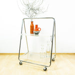 Rare 1980s Acrylic FOLDING CART, Chromed Serving Trolley Transparent Trays