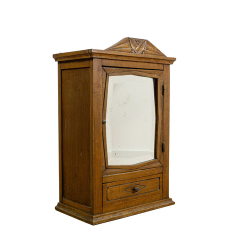 FRENCH Vintage Wooden MIRROR CABINET, Antique Medicine Cubby with Faceted Mirror