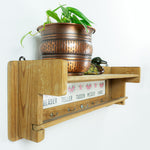 GERMAN Vintage Wooden KITCHEN SHELF, Antique Towel Holder With Ceramic Tiles