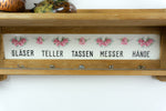 GERMAN Vintage Wooden KITCHEN SHELF, Antique Towel Holder With Ceramic Tiles